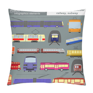 Personality  Public Transportation Infographics. Tram, Trolleybus,subway Pillow Covers