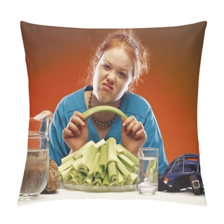Personality  Women With Plate Of Celery And Sports Equipment Pillow Covers