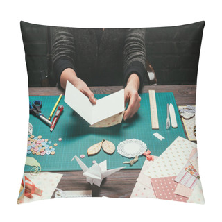 Personality  Cropped Image Of Designer Making Cover For Scrapbooking Handmade Postcard Pillow Covers