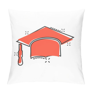 Personality  Graduation Hat Icon In Comic Style. Student Cap Cartoon Vector Illustration On White Isolated Background. University Splash Effect Business Concept. Pillow Covers