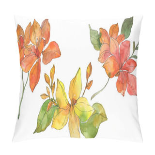 Personality  Red And Yellow Tropical Floral Botanical Flowers. Wild Spring Leaf Wildflower. Watercolor Background Illustration Set. Watercolour Drawing Fashion Aquarelle. Isolated Flower Illustration Element. Pillow Covers