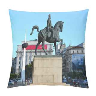 Personality  Statue Of The King Carol I. Typical Urban Landscape In The Center Of Bucharest - Bucuresti Pillow Covers