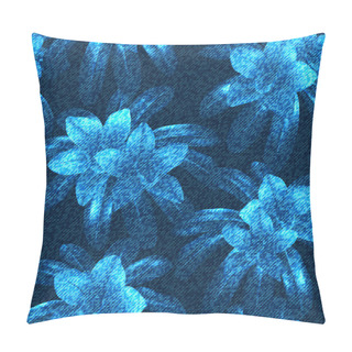 Personality  Floral Vector Seamless Pattern. Blue Flowers On The Dark Blue Backdrop. The Effect Of Embroidery On Denim Pillow Covers