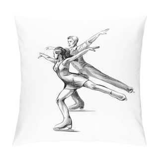Personality  Winter Sport Figure Skating Young Couple Skaters Hand Drawn Sketch Pillow Covers