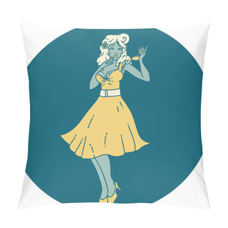 Personality  Iconic Tattoo Style Image Of A Pinup Surprised Girl Pillow Covers