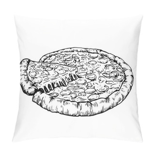 Personality  Isolated Detail Vintage Hand Drawn Food Sketch Illustration - Pizza Pillow Covers