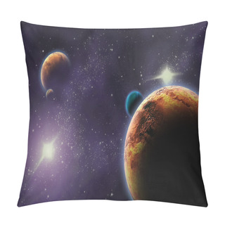 Personality  Planets In Deep Dark Space. Abstract Illustration Of Universe. Pillow Covers