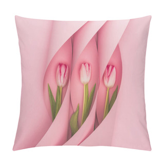 Personality  Top View Of Tulips In Paper Swirls On Pink Background Pillow Covers