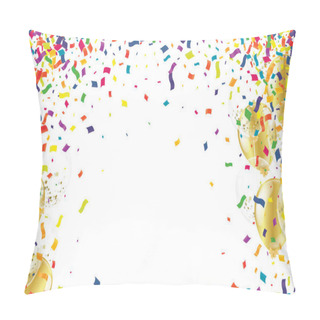 Personality  Gold  Balloons, Confetti, Flag And Party Popper On White Background. Vector Illustration Pillow Covers