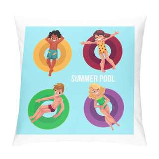 Personality  Banner, Poster Template With Children, Kids Floating On Inflatable Rings Pillow Covers