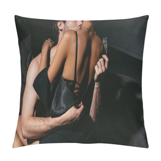 Personality  Young Multiracial Sexy Couple In Black Clothing On Sofa Pillow Covers