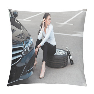 Personality  Woman Sitting On Tire Pillow Covers