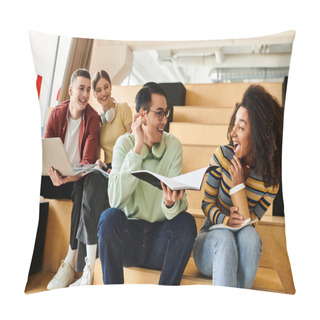 Personality  A Multicultural Group Of Students Sit On Urban Stairs, Taking A Break From Studies And Enjoying Each Others Company. Pillow Covers