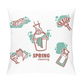 Personality  Cleaning, Washing, Sweeping And Chamberwork, Vector Linear Emble Pillow Covers