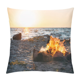 Personality  Bonfire On Sandy Sea Coast At Majestic Sunset Pillow Covers