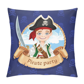 Personality  Cute Little Boy Pirate With Cutlass. Banner For Pirate Party Pillow Covers
