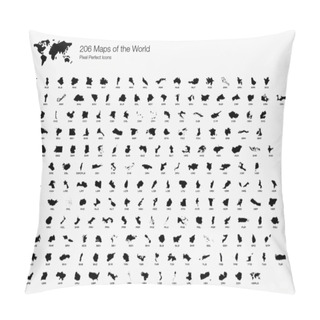 Personality  All 206 Complete Countries Map Of The World Pixel Perfect Icons (Filled Style). Every Single Country Map Are Listed And Isolated With Wordings And Titles. A Complete Maps Of The World Outline. Pillow Covers