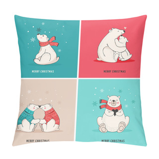 Personality  Hand Drawn Polar Bear, Cute Bear Set, Mother And Baby Bears, Couple Of Bears. Merry Christmas Greetings With Bears Pillow Covers