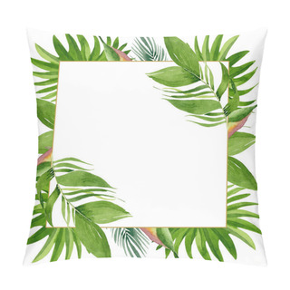 Personality  Palm Beach Tree Leaves Jungle Botanical. Watercolor Background Illustration Set. Frame Border Ornament Square. Pillow Covers