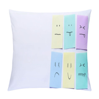 Personality  Top View Of Paper Cards With Various Smileys On White Background, Banner Pillow Covers