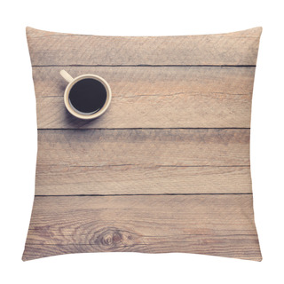 Personality  Coffee Mug On A Wooden Tabletop Pillow Covers