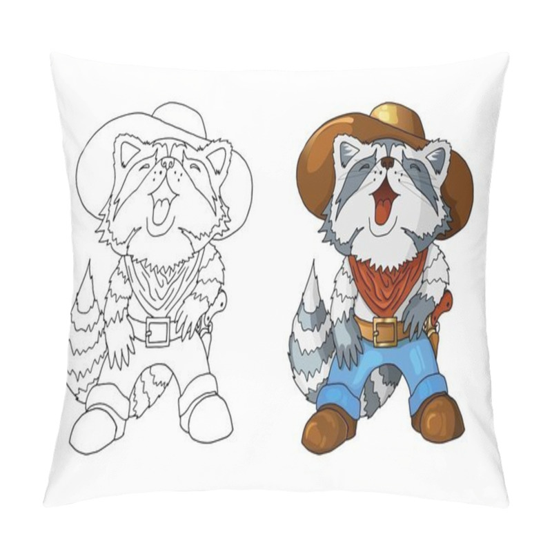 Personality  Single cartoon character american cowboy laughing raccoon isolated coloring pillow covers