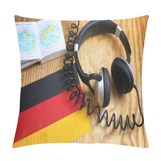 Personality  Course Language Headphone And Flag On A Table Pillow Covers