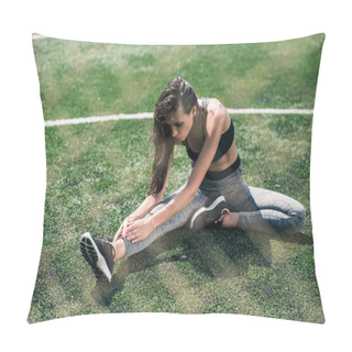 Personality  Woman Stretching On Sports Field Pillow Covers