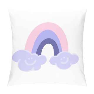 Personality  Flat Cartoon Vector Illustration With Rainbow And Clouds, Hand Drawn Style. Isolated On White. Delicate, Dreamy Mood, Pastel Colors. Pillow Covers