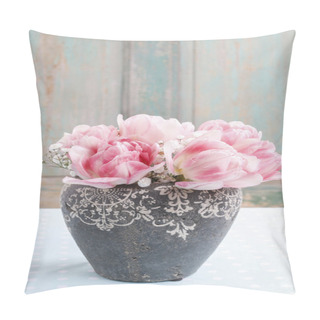 Personality  Romantic Bouquet Of Pink Tulips And Gypsophilia Paniculata Pillow Covers