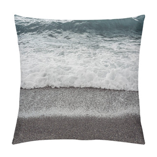 Personality  Sea Waves Splash On Sandy Beach In Summer  Pillow Covers