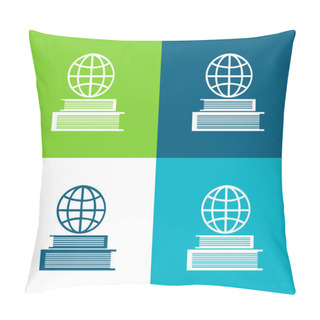 Personality  Book And Earth Grid On Top Flat Four Color Minimal Icon Set Pillow Covers