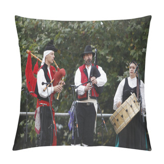 Personality  Coruna,Spain.Regional Music Group Of Galicia Composed Of Two Bagpipes And A Bass Drum On August 25, 2019 Pillow Covers