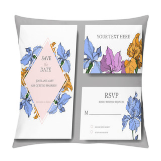 Personality  Vector Iris Floral Botanical Flowers. Black And White Engraved I Pillow Covers