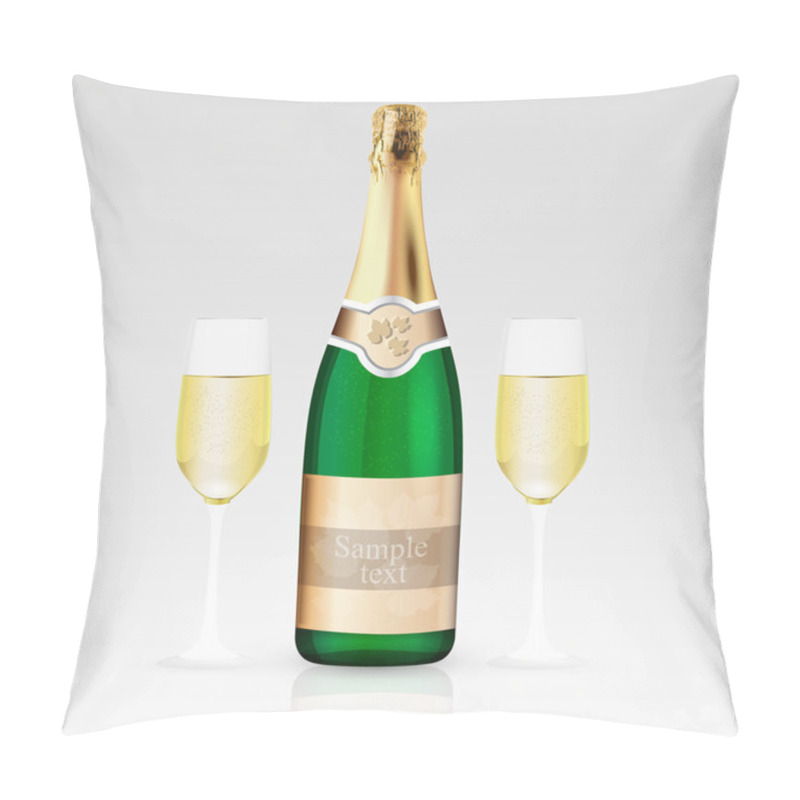 Personality  Glass And Bottle Of Champagne. Vector Illustration. Pillow Covers