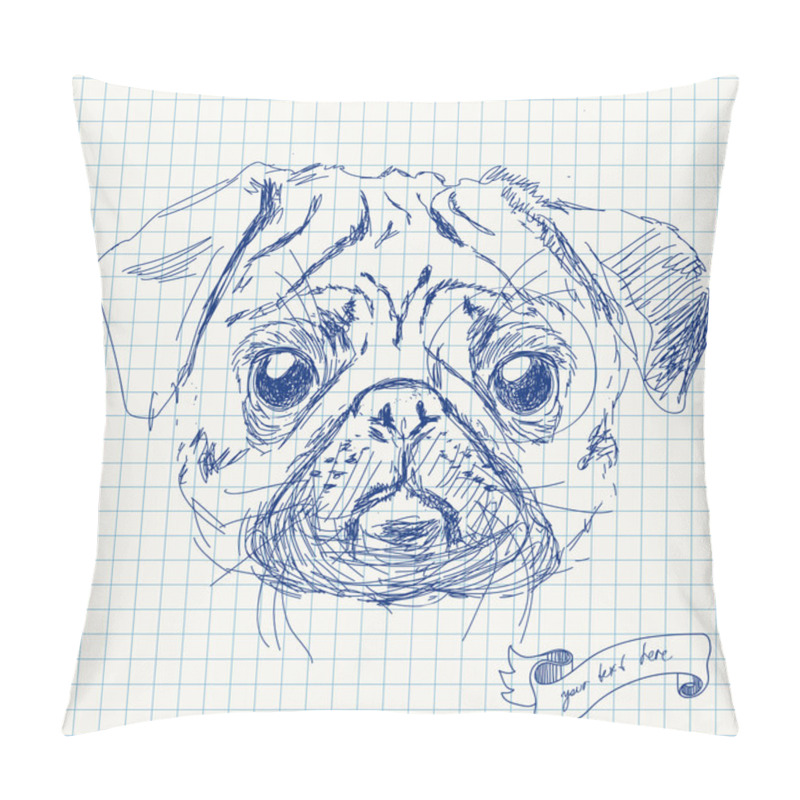 Personality  pug dog head isolated on squared paper pillow covers