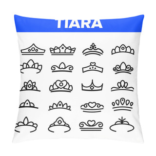 Personality  Tiara, Royal Accessory Vector Thin Line Icons Set Pillow Covers