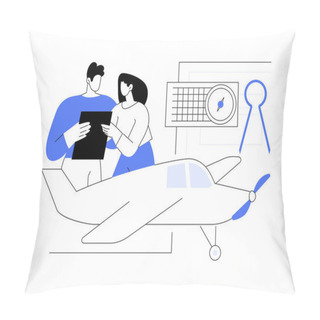 Personality  Ground Lessons Abstract Concept Vector Illustration. Man With Private Pilot Courses Instructor, Personal Air Transport, Flight School, Training Process, Ground Lesson Abstract Metaphor. Pillow Covers