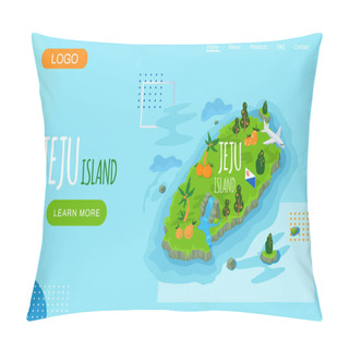 Personality  Welcome To Jeju Island In South Korea, Traditional Landmarks, Symbols. Korean Land With Traditional Attractions Pillow Covers