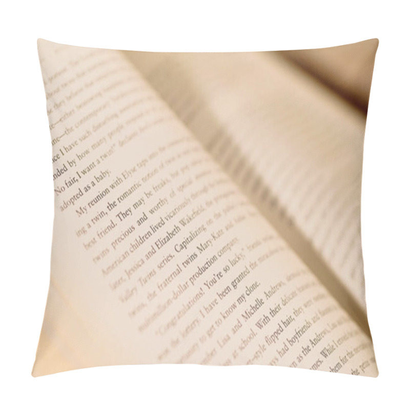 Personality  Close Up View Of Open Book With Blurred Pages At Background  Pillow Covers