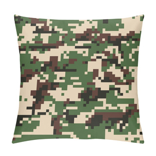 Personality  Digital Camo. Seamless Camouflage Pattern. Military  Texture. Green, Brown Color. Vector Fabric Textile Print Designs.  Pillow Covers