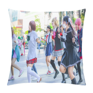 Personality  BANGKOK, THAILAND - MARCH 31: Group Of Thai Cosplayers Dancing Like Cover Girls For Public Show In The 3rd Thai-Japan Anime Festival On March 31, 2013. Pillow Covers