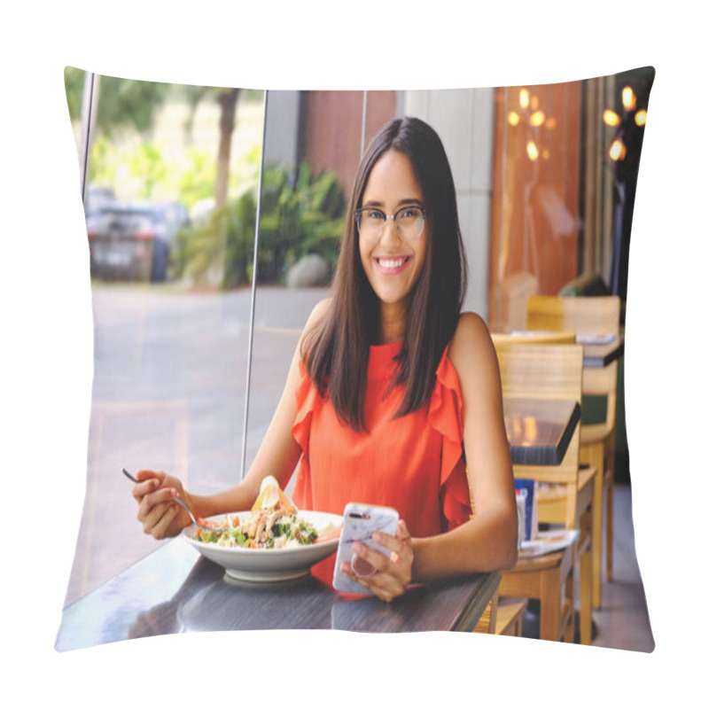 Personality  Latinamerican Girl Have A Lunch In Restaurant Pillow Covers