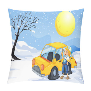 Personality  A Girl Repairing A Car Pillow Covers