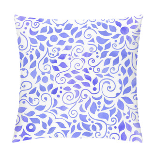 Personality  Seamless Pattern On White Background, Blue Watercolor Swirls, Circles, Triangles And Leaves . Vector Design. Pillow Covers