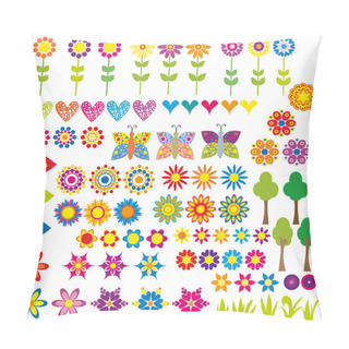 Personality  Seamless Pattern With Flowers, Hearts, Birds, Butterflies, Trees And Grass Pillow Covers