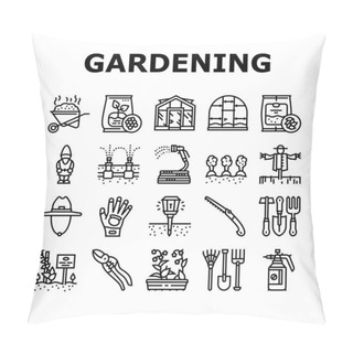 Personality  Gardening Equipment Collection Icons Set Vector Pillow Covers