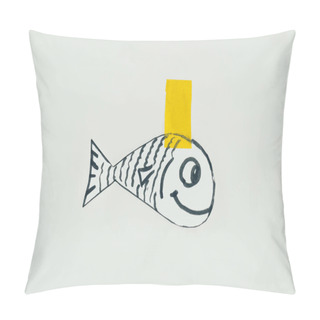 Personality  Close Up View Of Hand Drawn Fish With Sticky Tape Isolated On Grey, April Fools Day Holiday Concept Pillow Covers