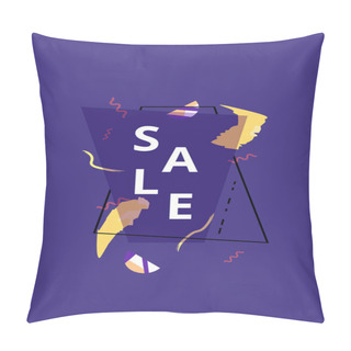 Personality  Sale Banner With Geometric Abstract Composition. Dark Vertical Promotion Card With Sliced Trendy Text. Violet Poster With Trapezium Shape For Advertising Design. Vector Illustration. Pillow Covers