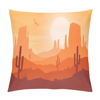 Personality  Daytime Cartoon Flat Style Desert Landscape.  Pillow Covers